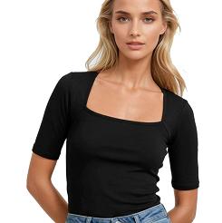 Bluzka damska z kwadratowym dekoltem Uma czarna