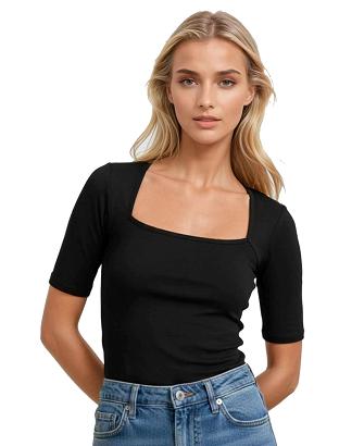 Bluzka damska z kwadratowym dekoltem Uma czarna