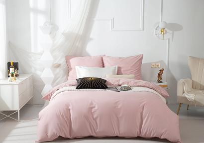 Pościel Queen 140x200 pudrowa ze złotą lamówką bizą