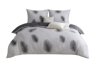 Pościel satyna bawełniana 160x200 szara grafitowa biała pióra krata