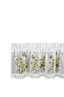 Firana gotowa zazdrostka FLORA 150x30 Eurofirany biała żółta żonkile motyle