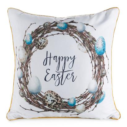 Poszewka dekoracyjna WIOSNA 45x45 Eurofirany biała biała z wielkanocnym wiankiem i pisankami