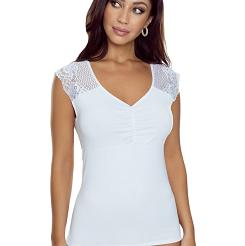 Koszulka damska z delikatną koronką na ramionach Charline biała