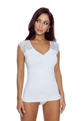 Koszulka damska z delikatną koronką na ramionach Charline biała