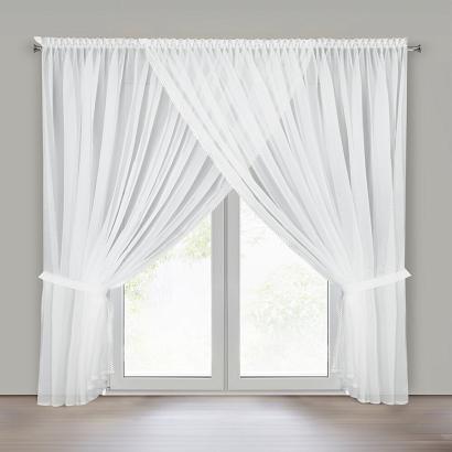 Firana gotowa na taśmie CAROLINE 400x250 Eurofirany biała z woalu z koronką na brzegach i troczkami