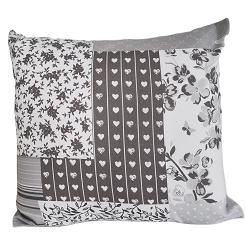 Poszewka bawełniana 40x40 szara patchwork serca motyle kwiaty