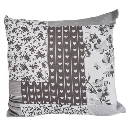 Poszewka bawełniana 40x40 szara patchwork serca motyle kwiaty