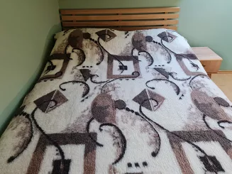 Koc wełniany żakardowy 200x220brązowy roślinna fantazja + kwadraty