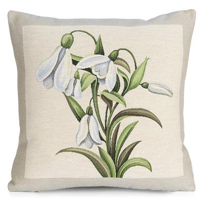 Poszewka dekoracyjna gobelin 45x45 Eurofirany naturalna zielona wiosenne kwiaty kępka przebiśniegów