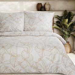 Pościel satynowa SPRING 220x200 Eurofirany biała beżowa kwiaty hibiskusa