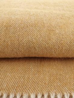 Koc wełniany z frędzlami 160x200 diagonalny musztardowy