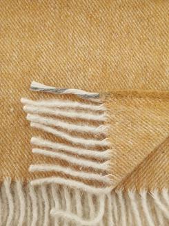 Koc wełniany z frędzlami 160x200 diagonalny musztardowy