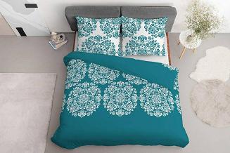 Pościel bawełniana 160x200 Detexpol turkusowa biała duże ornamenty