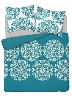 Pościel bawełniana 160x200 Detexpol turkusowa biała duże ornamenty