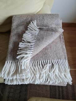 Koc wełniany z frędzlami 150x200 DIAGONAL wełna nowozelandzka beżowy