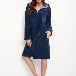 Szlafrok damski kod 389 LUNA welur indygo