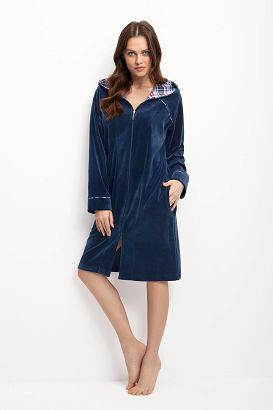Szlafrok damski kod 389 LUNA welur indygo