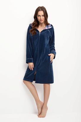 Szlafrok damski kod 389 LUNA welur indygo