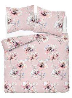 Pościel flanelowa 160x200 różowa w duże kwiaty