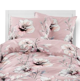 Pościel flanelowa 160x200 różowa w duże kwiaty