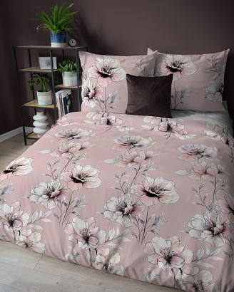 Pościel flanelowa 160x200 różowa w duże kwiaty