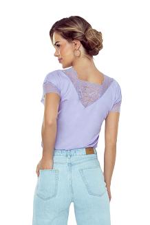 Bluzka damska z koronkowym akcentem w górnej części Trinity Bluzka liliowa