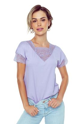 Bluzka damska z koronkowym akcentem w górnej części Trinity Bluzka liliowa