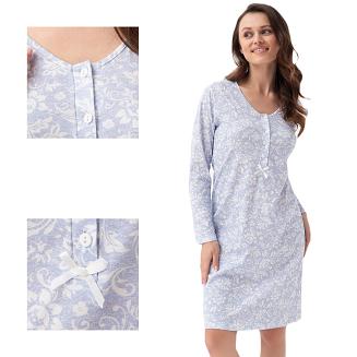 Koszula damska LUNA kod 180 niebieska w kremowe kwiaty