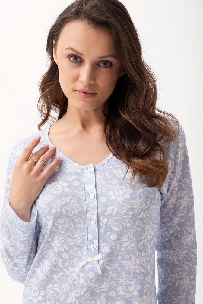 Koszula damska LUNA kod 180 niebieska w kremowe kwiaty