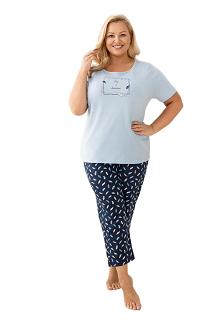 Piżama damska REGINA kod 733 niebieska granatowa spodnie w piórka