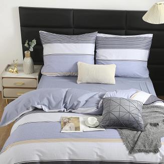 Pościel satyna bawełniana 220x200 niebieska szara grafitowa biała pasy