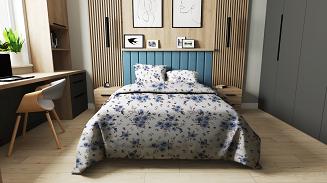 Pościel flanelowa 160x200 niebieskie róże na szarym tle