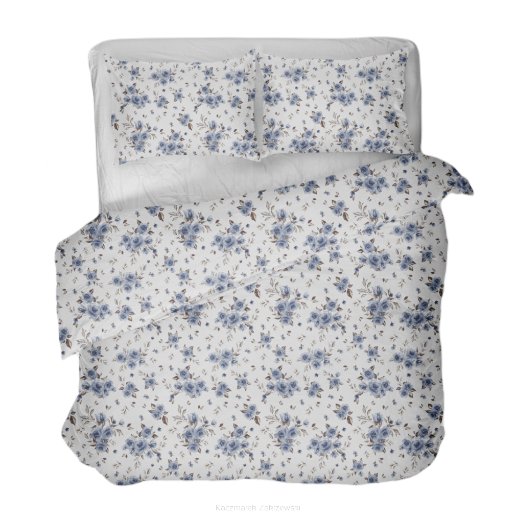 Pościel flanelowa 160x200 niebieskie róże na szarym tle