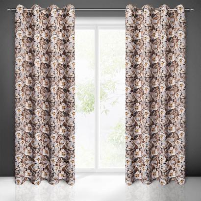 Zasłona gotowa na przelotkach SIMONA 140x250 Eurofirany beżowo brązowa w kwiaty