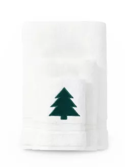 Świąteczny ręcznik bawełniany CHRISTMAS TREE 30x50 biały z haftem choinki