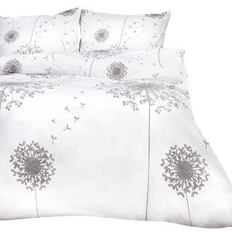 Pościel bawełniana 200x220 COTTONLOVE biała w duże szare dmuchawce