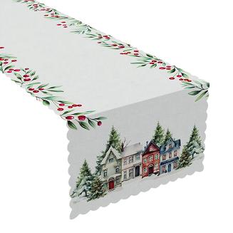 Bieżnik wodoodporny NINA 38x160 ZIMOWE MIASTECZKO biały wielokolorowy