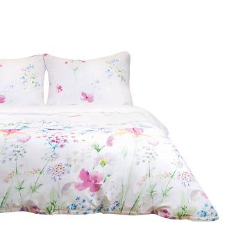 Pościel bawełniana COTTONLOVE 160x200 biała w pastelowe kwiaty