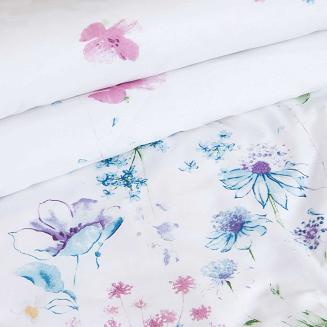 Pościel bawełniana COTTONLOVE 160x200 biała w pastelowe kwiaty
