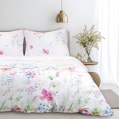 Pościel bawełniana COTTONLOVE 160x200 biała w pastelowe kwiaty