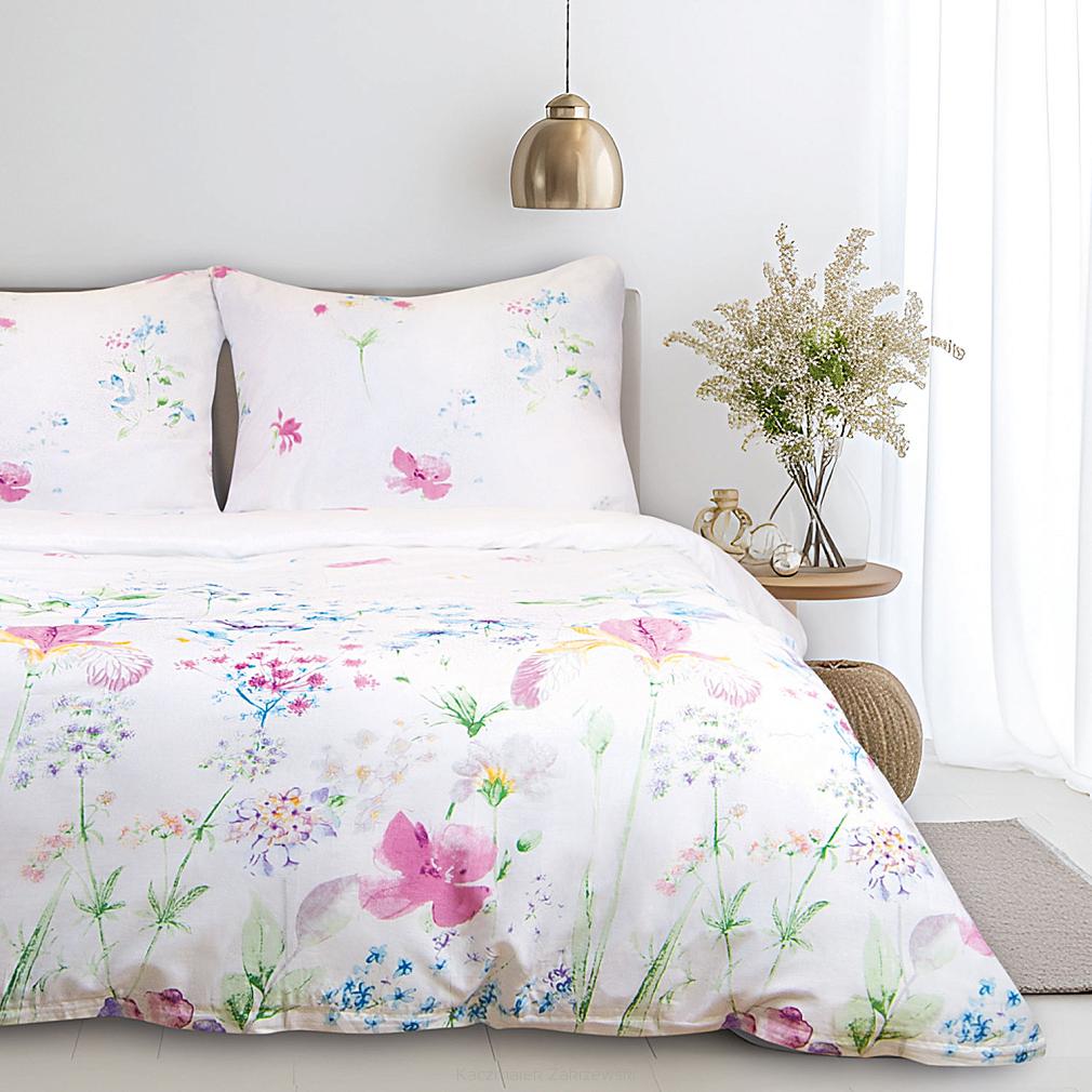 Pościel bawełniana COTTONLOVE 160x200 biała w pastelowe kwiaty