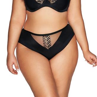 Brazyliany damskie z geometrycznym haftem i tiulem AV 2118 czarne