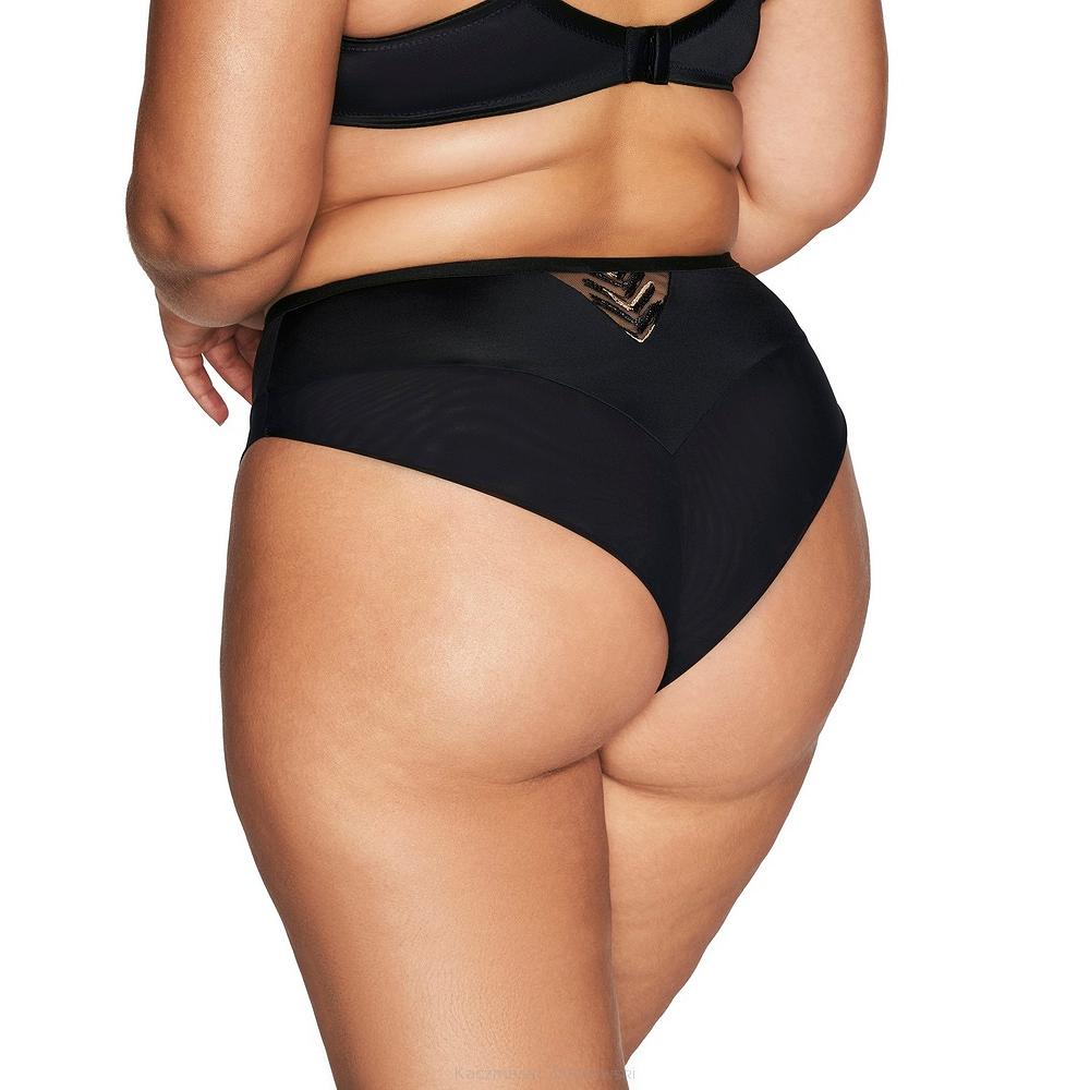 Brazyliany damskie z geometrycznym haftem i tiulem AV 2118 czarne