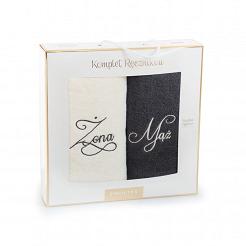 Komplet ręczników 2 szt. Zwoltex MĄŹ-ŻONA kremowy / grafitowy