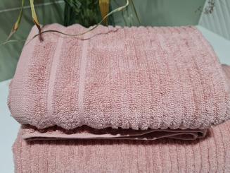 Ręcznik bawełniany SAMMY 70x140 Eurofirany pudrowy wytłaczane pasy