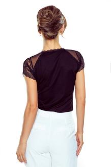 Bluzka damska z krótkim rękawem i koronką Santi Eldar czarna