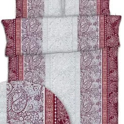 Pościel z kory 140x200 bordowa biała szara paisley ornamenty
