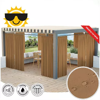 Zasłona gotowa na taśmie GARDENIA 140x220 wodoodporna ogrodowa ciepły brązowy