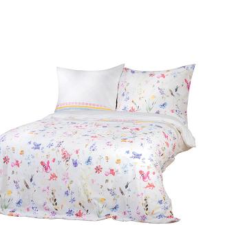 Pościel bawełniana RIVAL 160x200 biała w kolorowe kwiaty i motyle