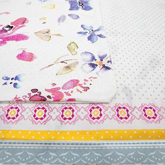 Pościel bawełniana RIVAL 160x200 biała w kolorowe kwiaty i motyle